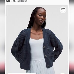 Lululemon NWT Cotton Crochet Mesh Relaxed-Fit Cardigan XL Club Blue